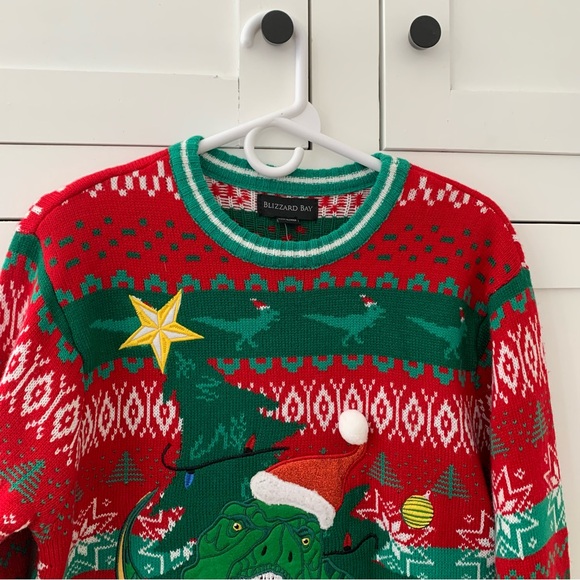 Blizzard Bay Red Green Christmas Dinosaur Sweatshirt Holiday Size Large - Picture 5 of 10